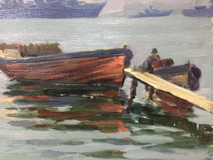Oil painting of rustic rowboat in S. Bay by Kolomoitsev Petr Mikhailovich