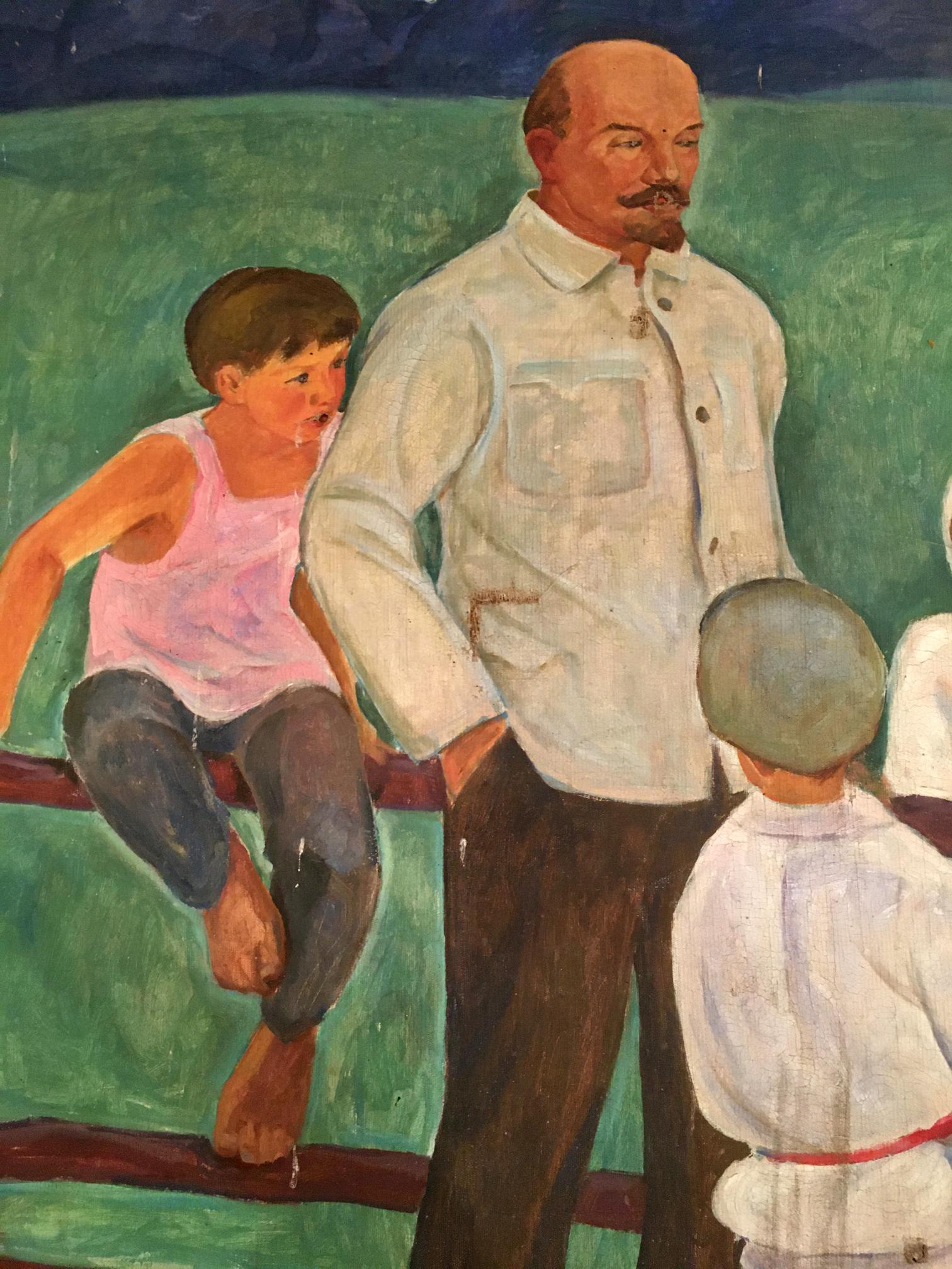 Oil painting portrait of Lenin with boys by Muravyov A.S