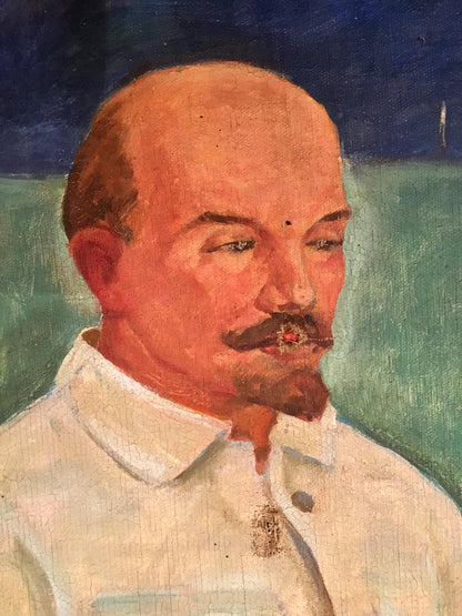 Oil painting portrait of bald Lenin with mustache, goatee by Muravyov A. S