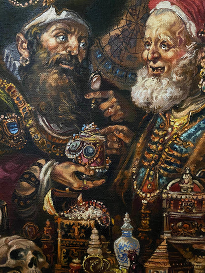 Oil painting of ornate jeweled drinking vessel by Alexander Arkadievich Litvinov