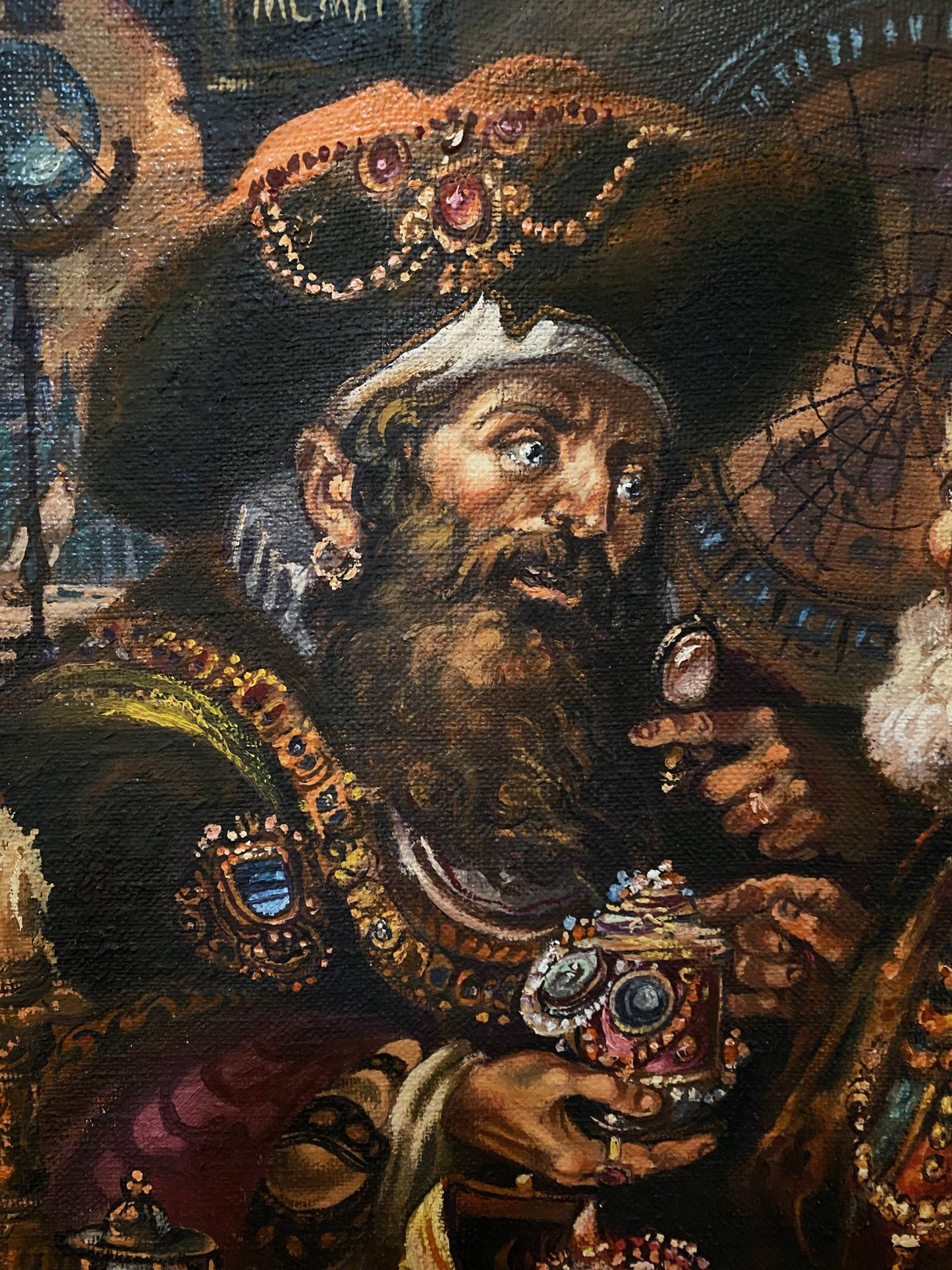 Oil painting by Alexander Arkadievich Litvinov of bearded man in ornate robe holding jeweled cup