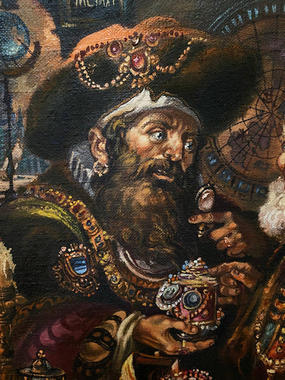 Oil painting by Alexander Arkadievich Litvinov of bearded man in ornate robe holding jeweled cup