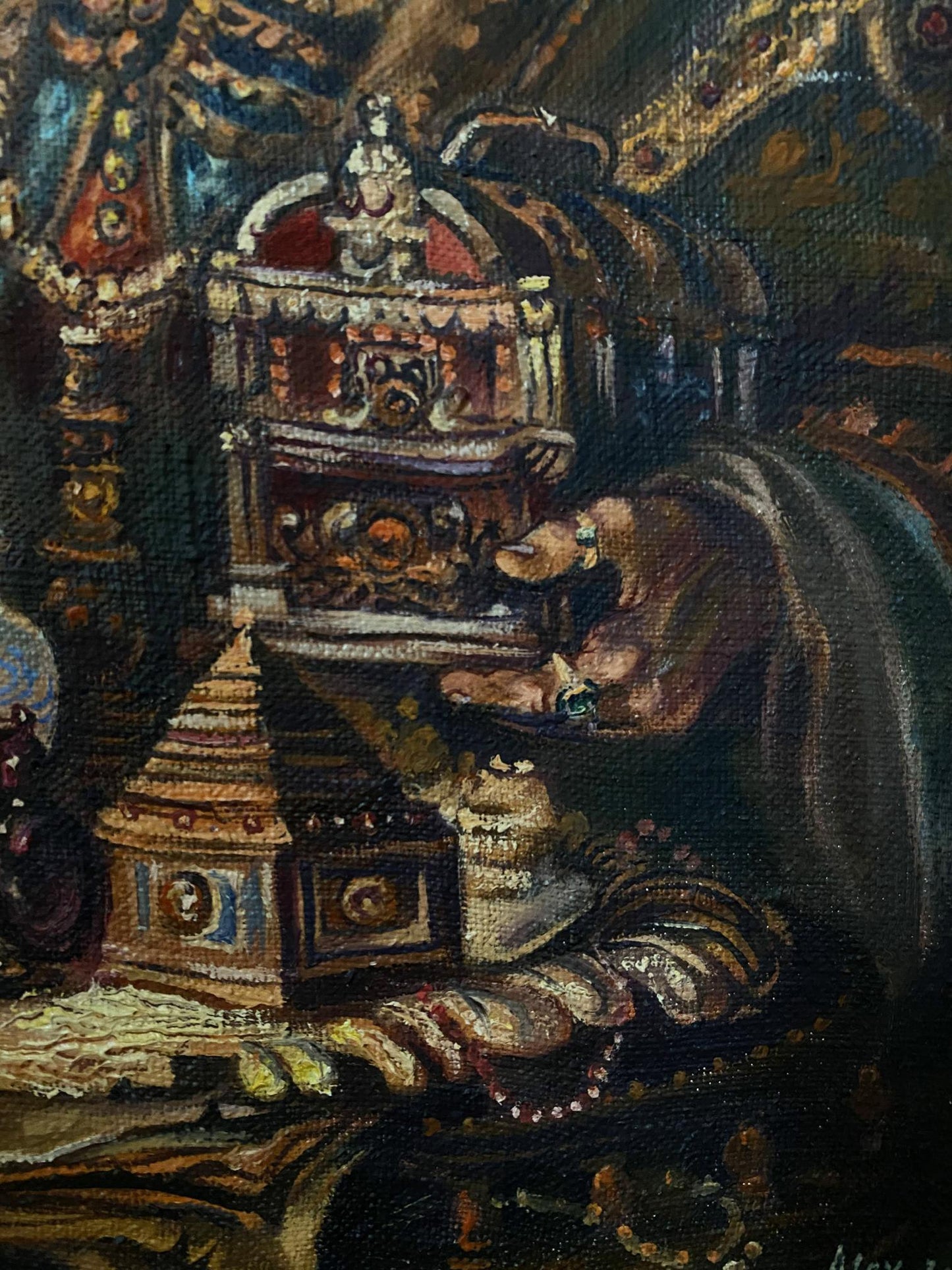 Oil painting of ornate golden altar by Alexander Arkadievich Litvinov