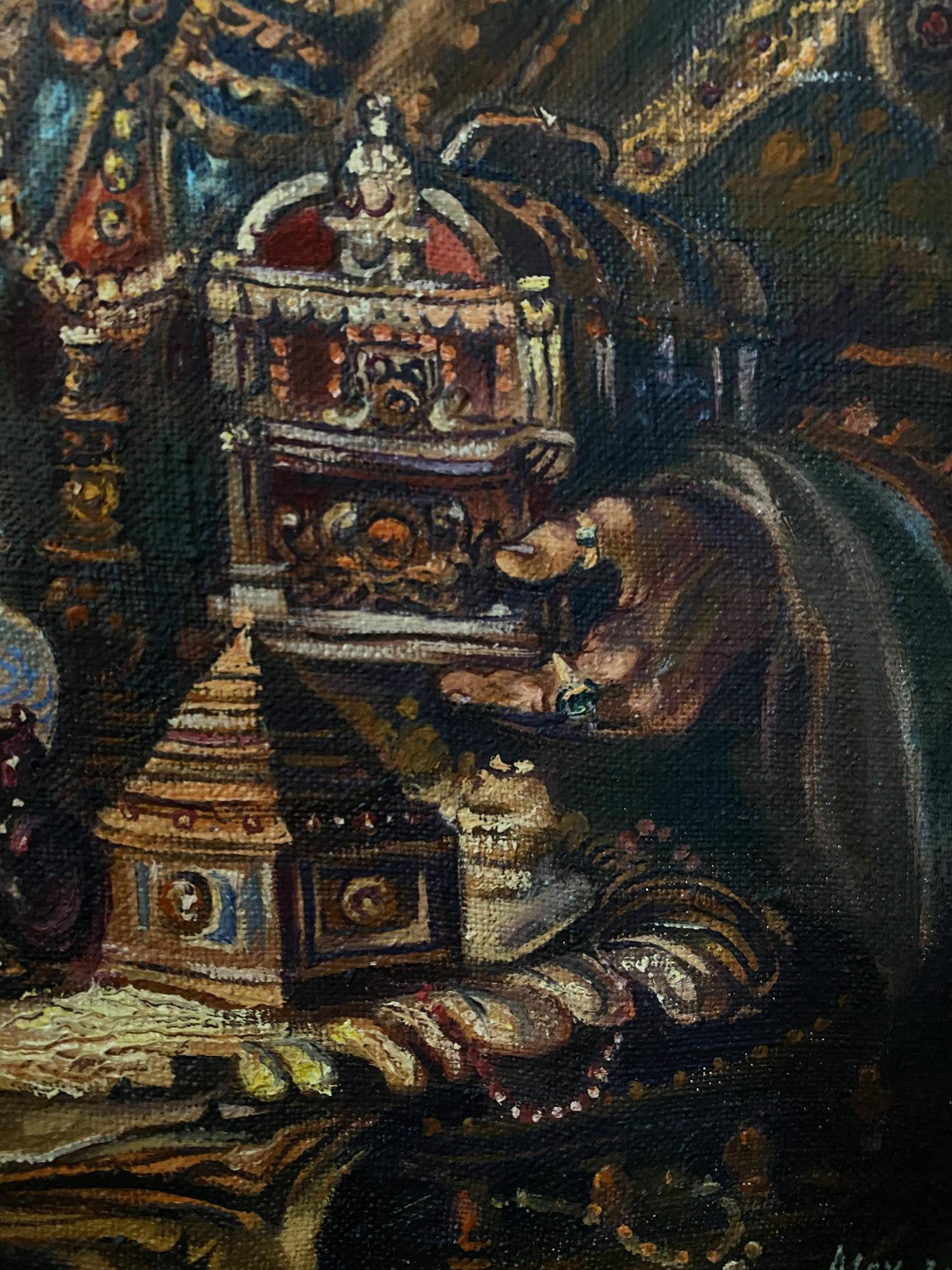 Oil painting of ornate golden altar by Alexander Arkadievich Litvinov