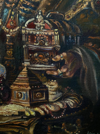 Oil painting of ornate golden altar by Alexander Arkadievich Litvinov