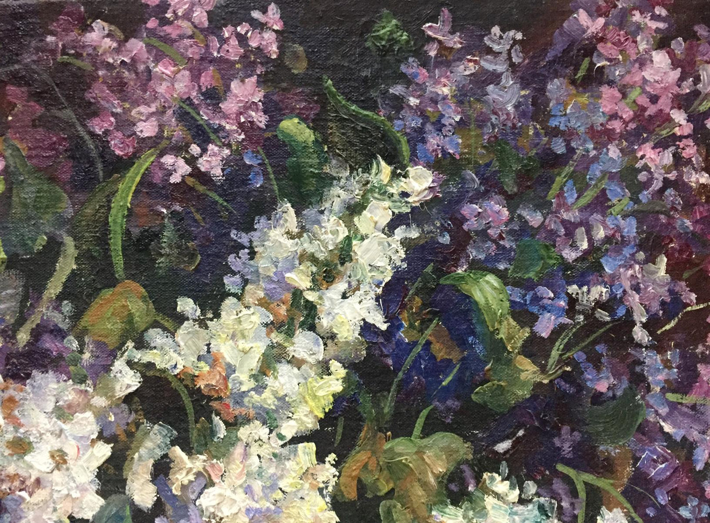 Vibrant oil painting of pink purple white lilacs by Tarasenko Alexander Petrovich