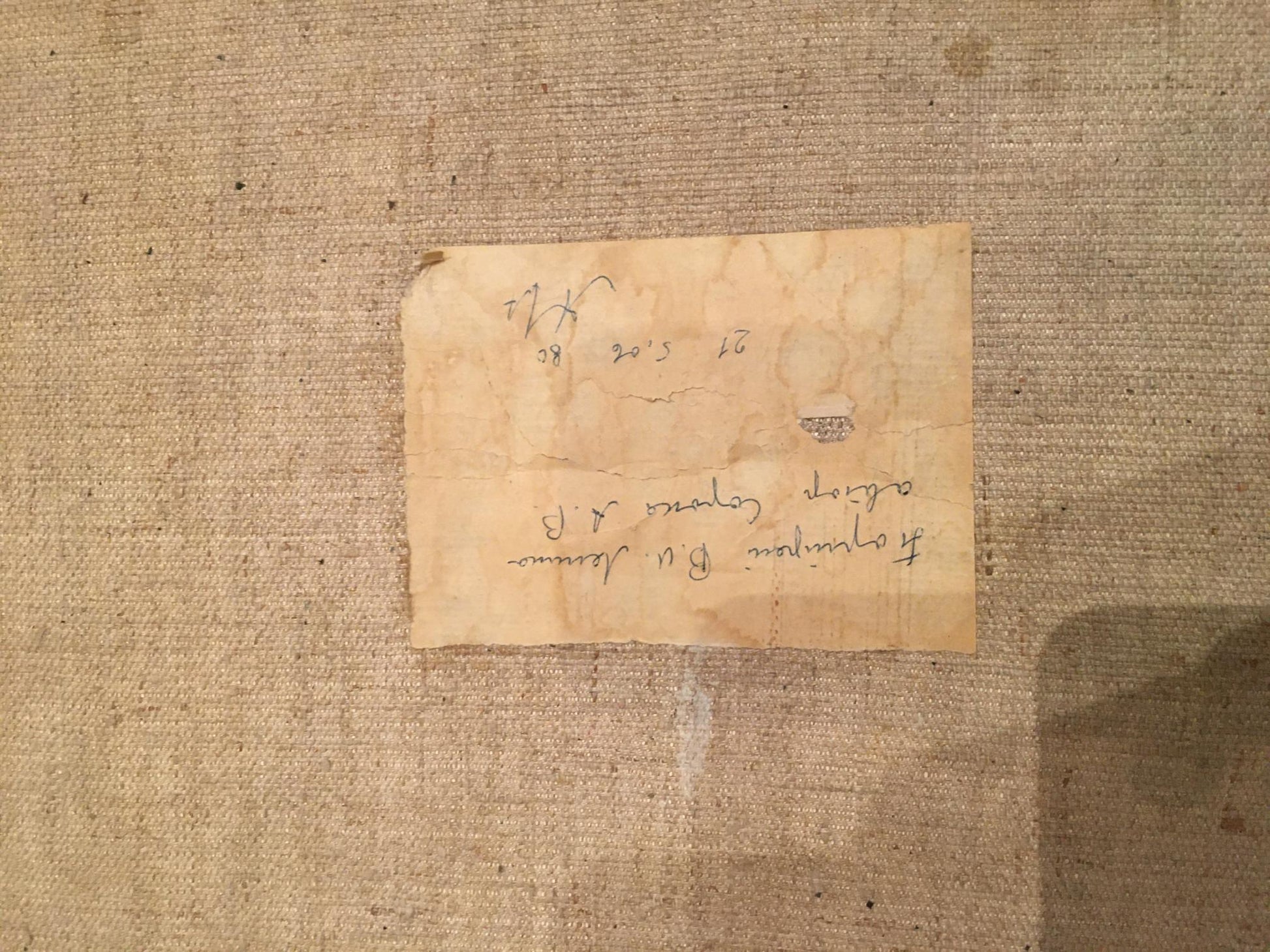 Back of oil painting portrait of Lenin Soroka Arkady Vasilievich with weathered handwritten note