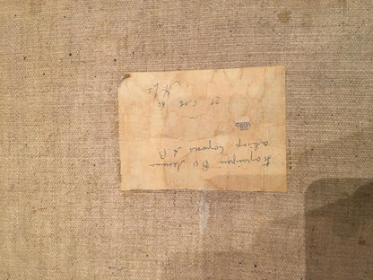 Back of oil painting portrait of Lenin Soroka Arkady Vasilievich with weathered handwritten note