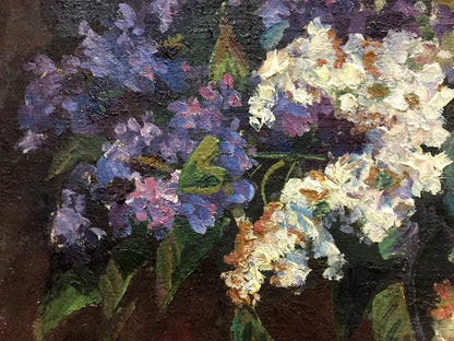 Oil painting Still life Tarasenko Alexander Petrovich vibrant purple white hydrangeas