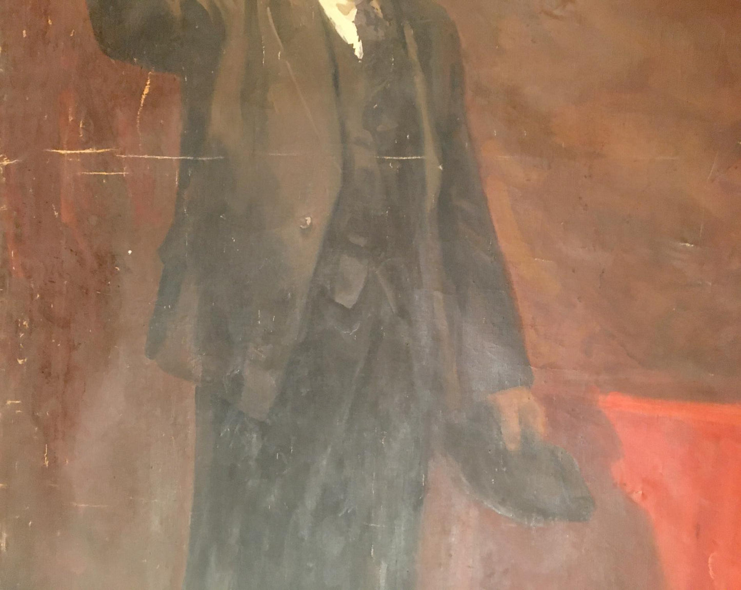 Dark textured oil painting of Lenin Koshtelyanchuk Leonty Filippovich in formal attire