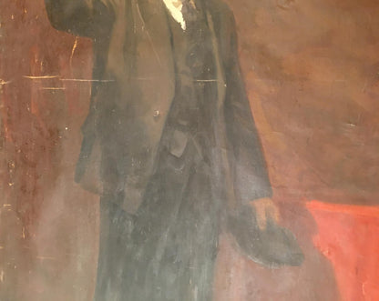 Dark textured oil painting of Lenin Koshtelyanchuk Leonty Filippovich in formal attire