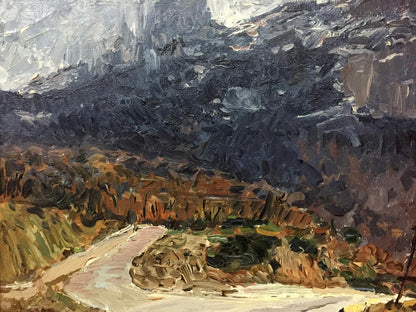 Oil painting The Mountains by Petr Kuzmich Stolyarenko textured autumn scene