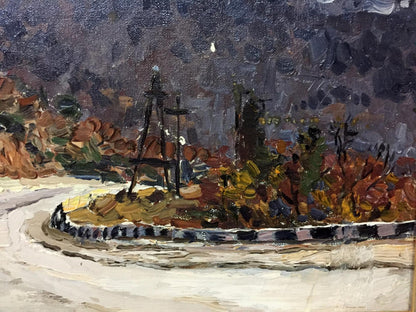 Oil painting The Mountains by Petr Kuzmich Stolyarenko, autumn road and hills