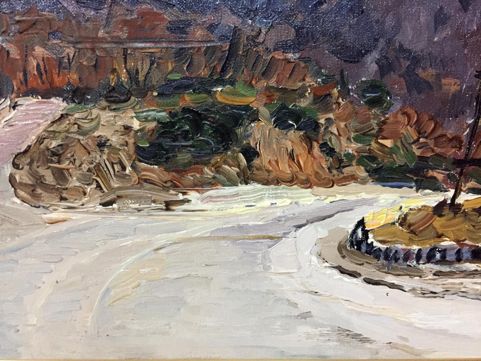 Oil painting The Mountains by Petr Kuzmich Stolyarenko textured hills road