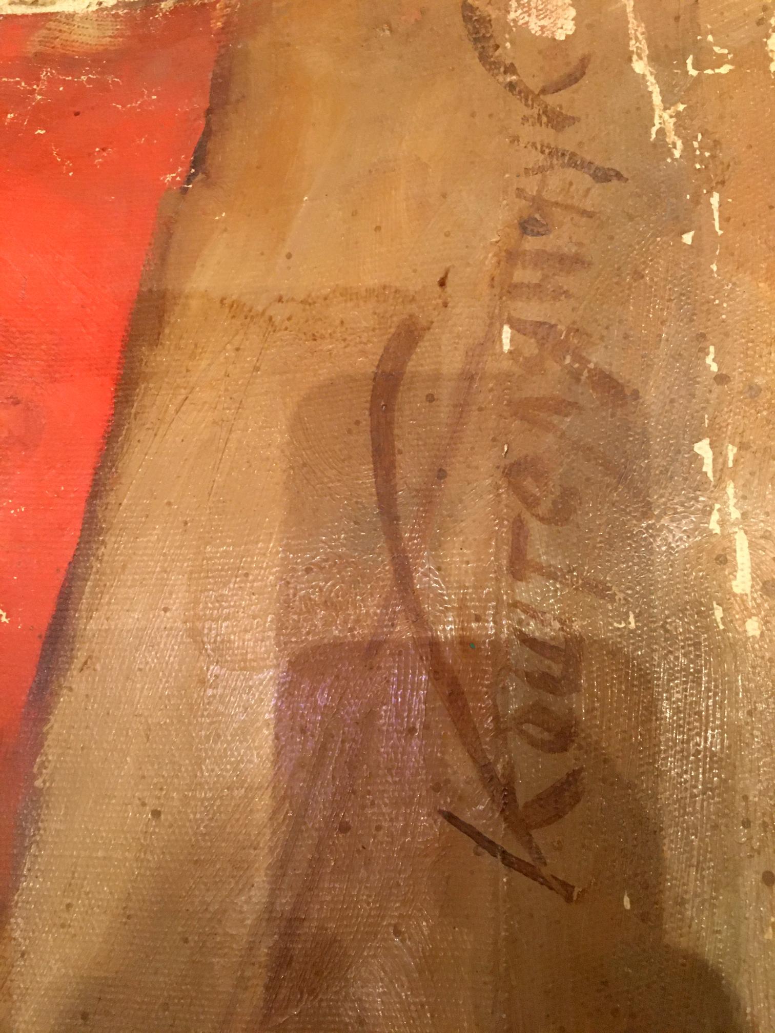 Weathered back of oil painting portrait of Lenin Koshtelyanchuk Leonty Filippovich with faded signature