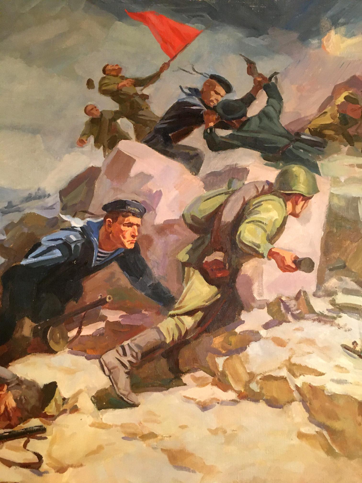 Oil painting Battlefields by Strelov Arkady Efimovich: soldiers advance