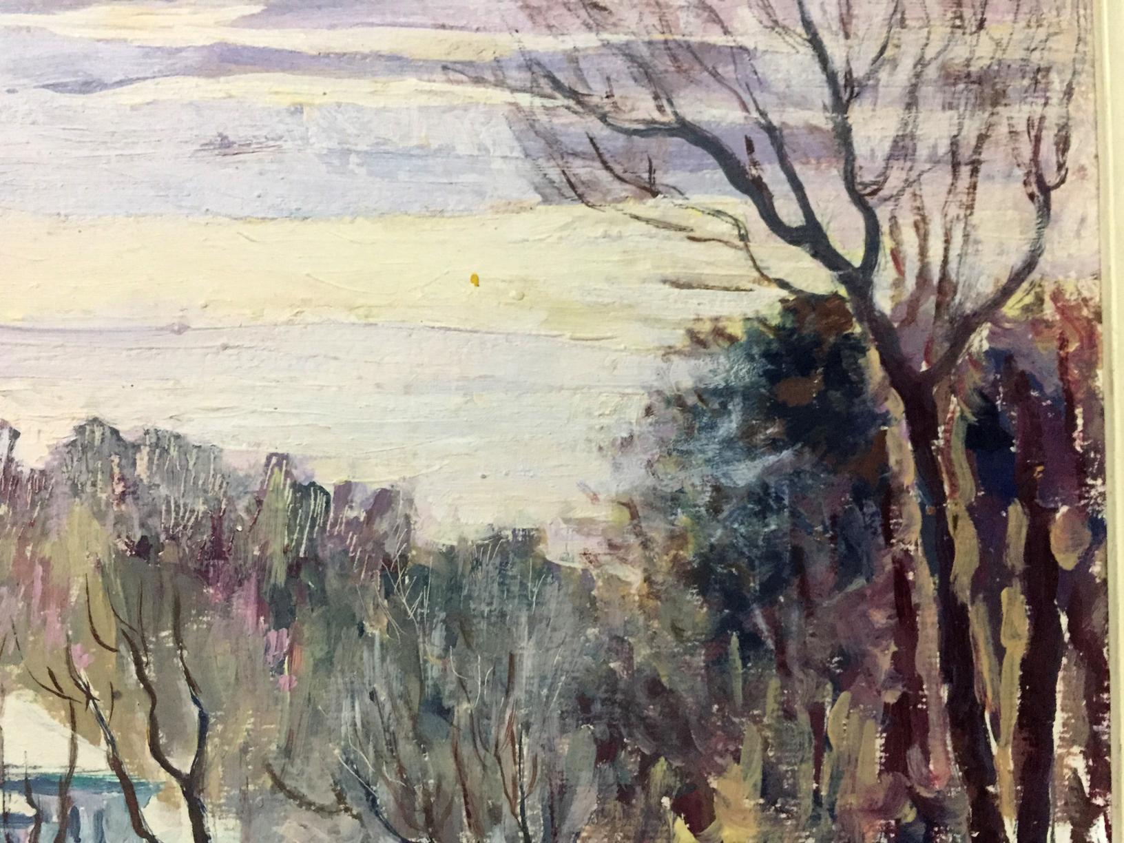 Oil painting Winter landscape Venichenko with bare trees in muted tones