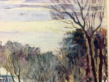 Oil painting Winter landscape Venichenko with bare trees in muted tones