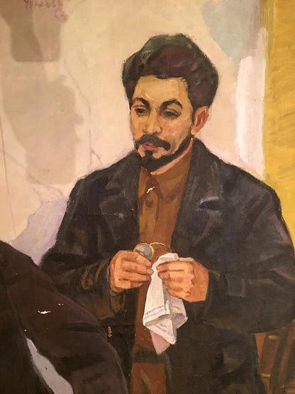 Man holding silver coin in Serov Lenin oil painting product