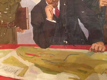 Oil painting of Lenin in navy suit with red tie and white cuffs by Serov