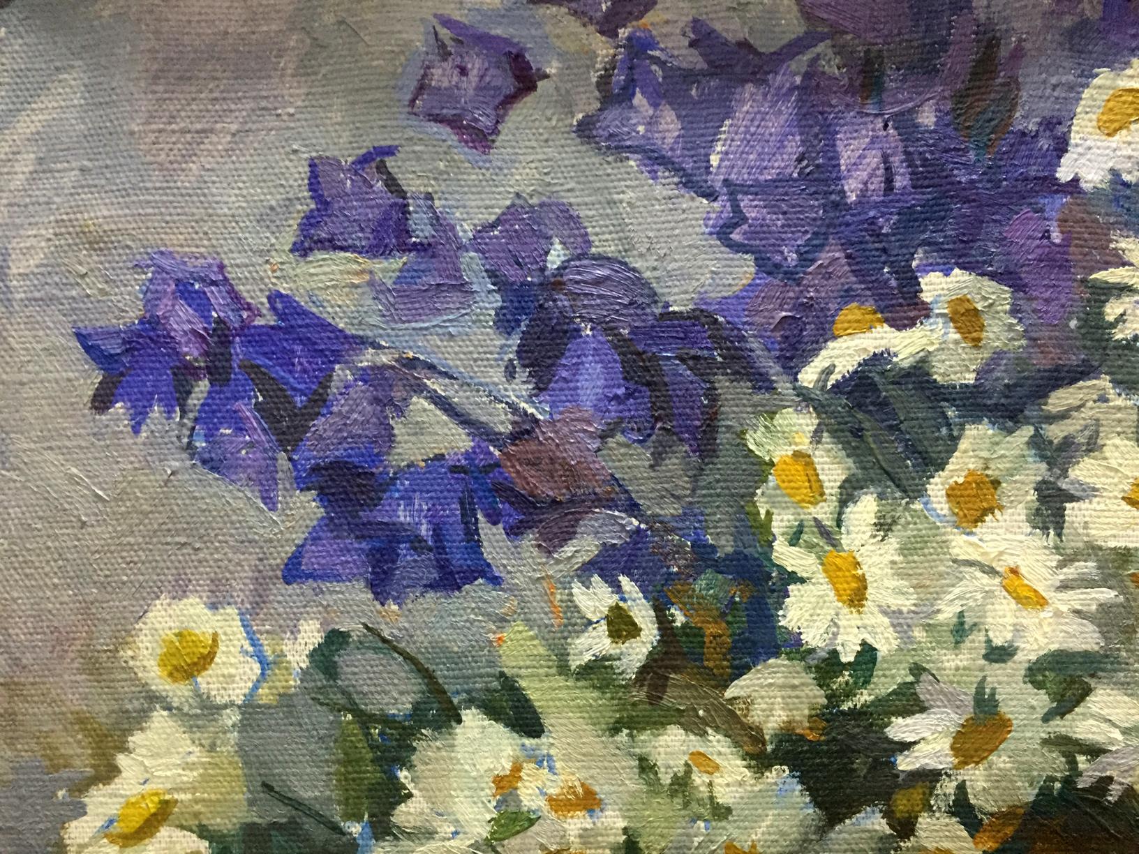 Oil painting by Yukhno-Gurevich Anna Meerovna: purple bellflowers, white daisies