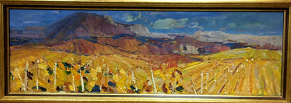 Framed oil painting Fields by Stremsky Alexander Ivanovich, vibrant golden fields landscape