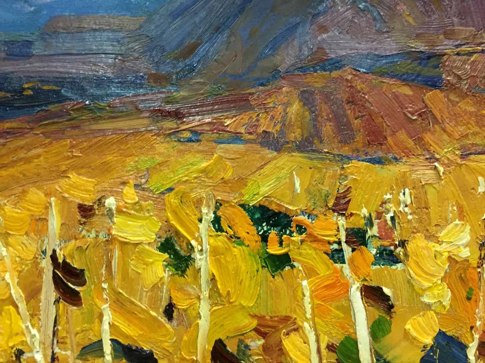 Vibrant impressionist oil painting by Stremsky Alexander Ivanovich of golden field