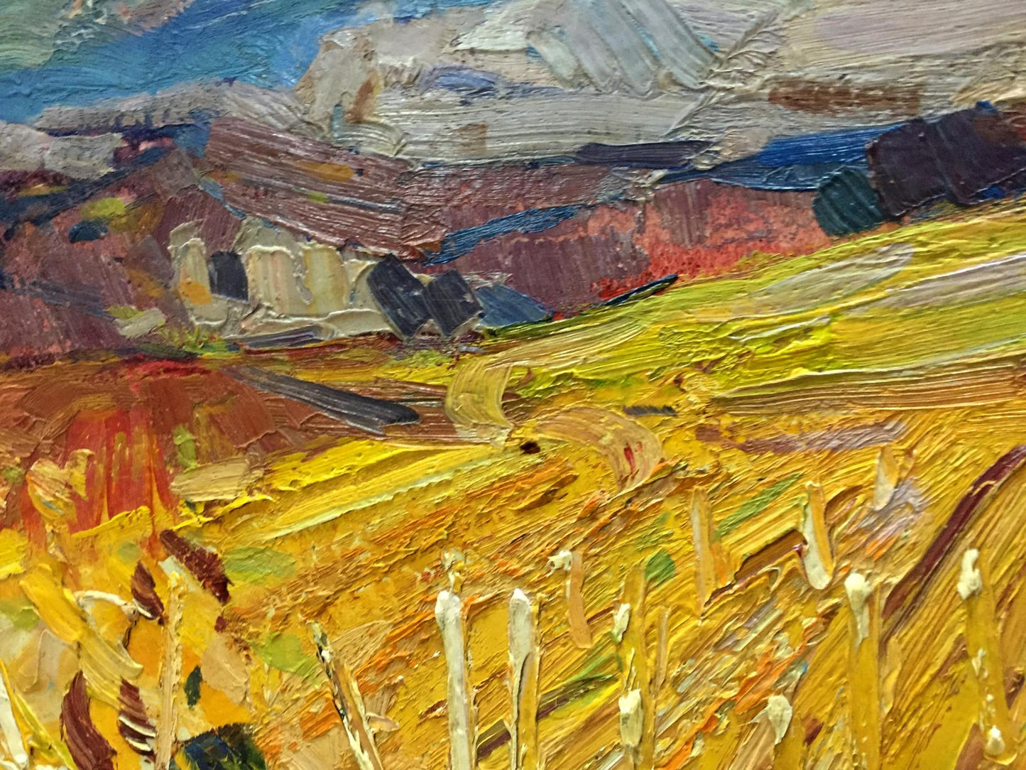 Vibrant impressionist oil painting of golden field by Stremsky Alexander Ivanovich