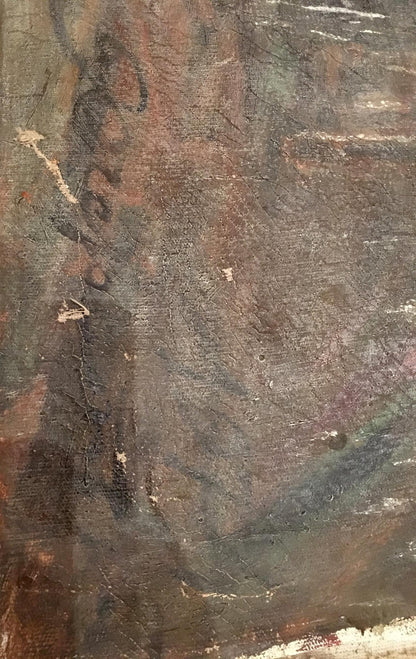 Weathered oil painting Performance by Daniil Bednoshey with cracked paint