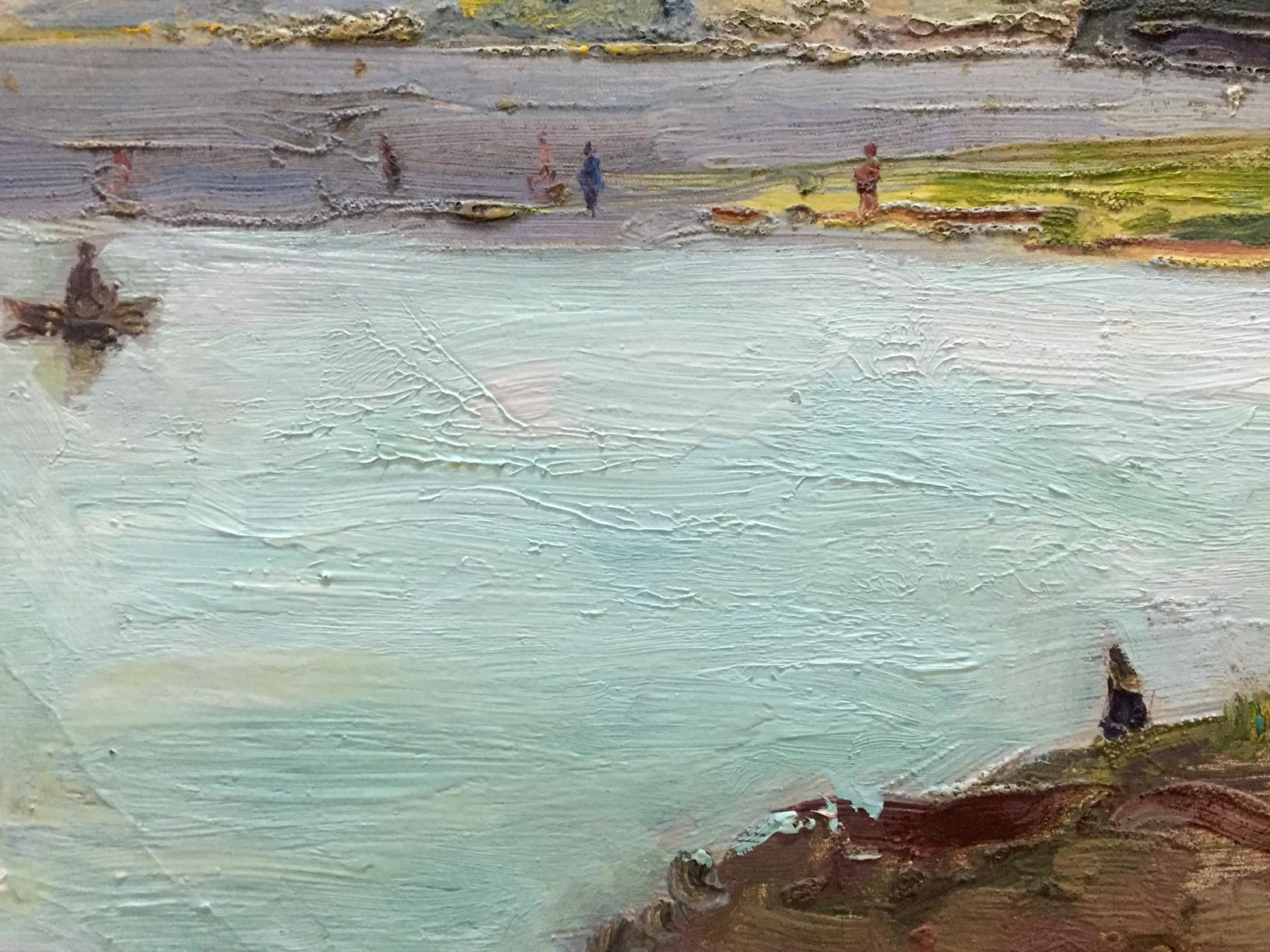 Oil painting of people by the river by Fedir Zotykovych Konovalyuk