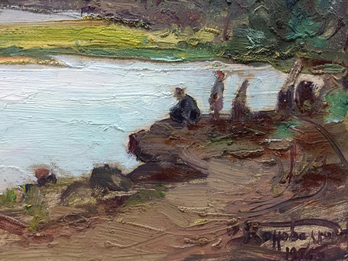 Impressionistic oil painting of people by river by Fedir Zotykovych Konovalyuk