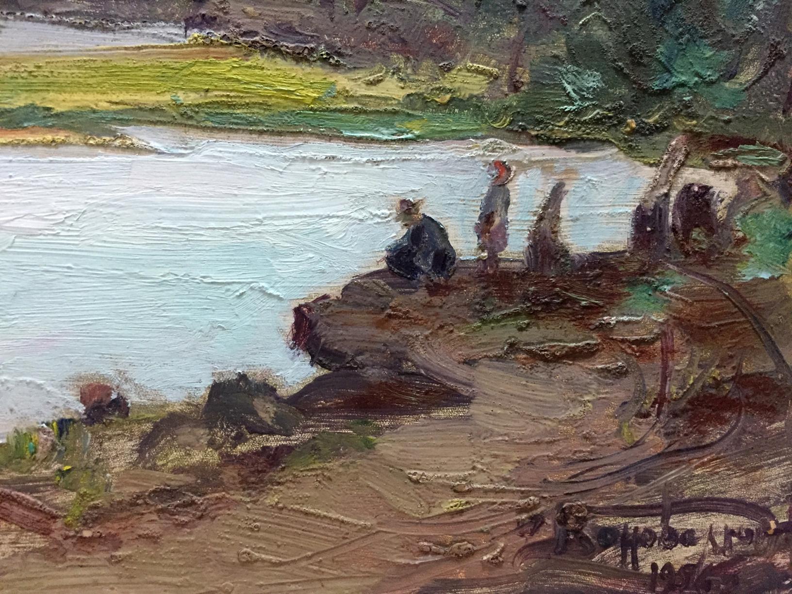 Impressionistic oil painting of people by river by Fedir Zotykovych Konovalyuk