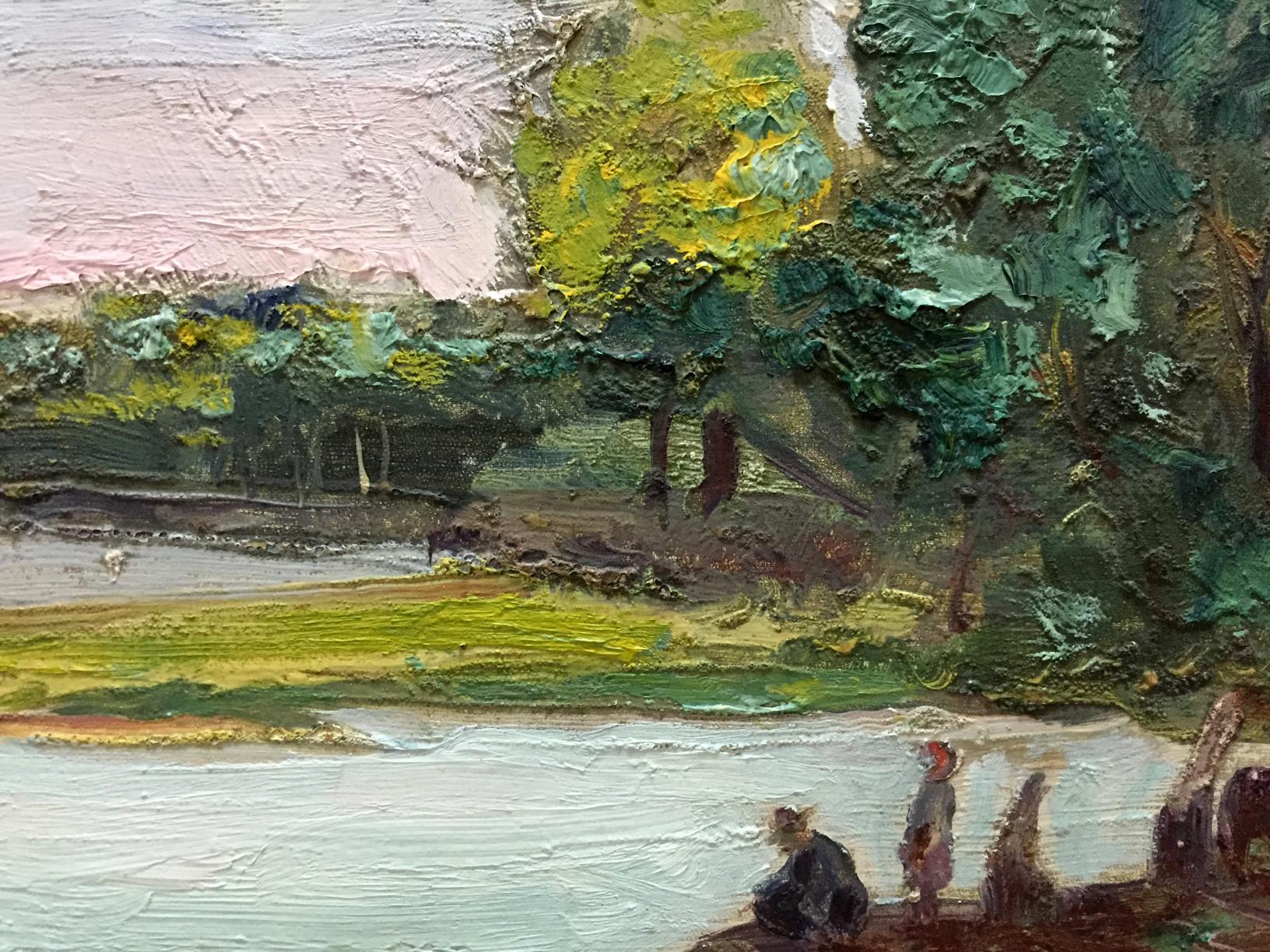 Oil painting of people by the river by Fedir Zotykovych Konovalyuk