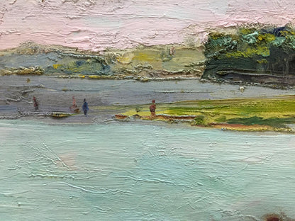 Textured impressionist oil painting of people by the river by Fedir Zotykovych Konovalyuk
