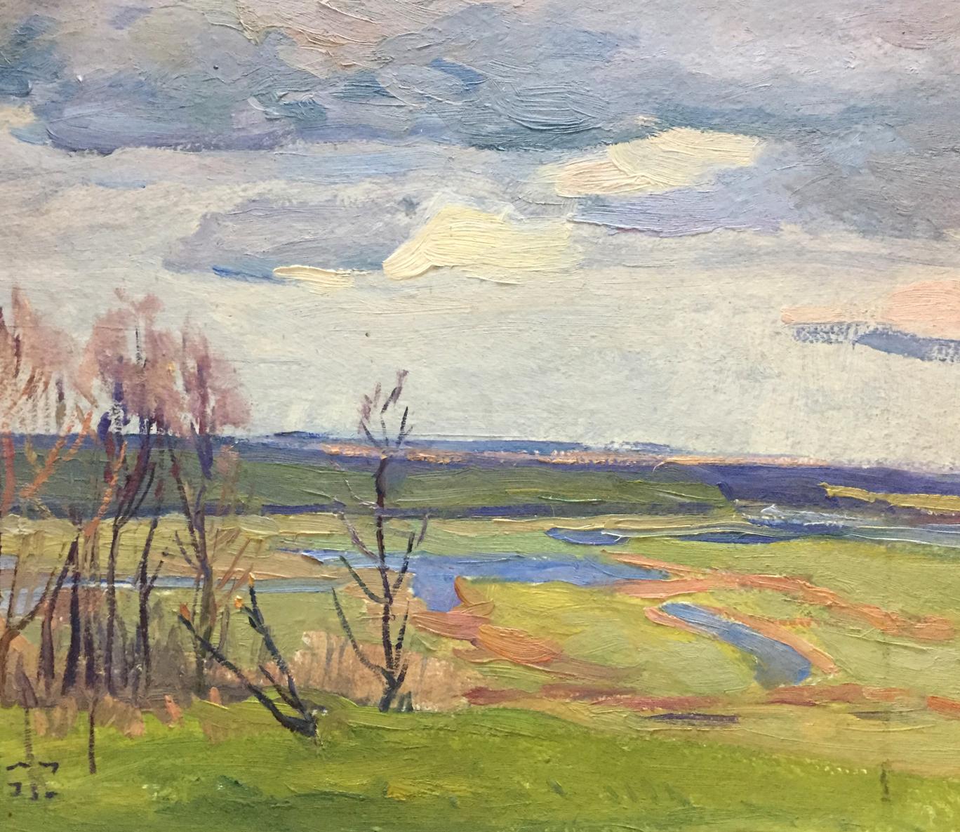 Oil painting Spring by Moses Faybovich Gantman serene landscape