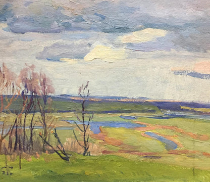 Oil painting Spring by Moses Faybovich Gantman serene landscape