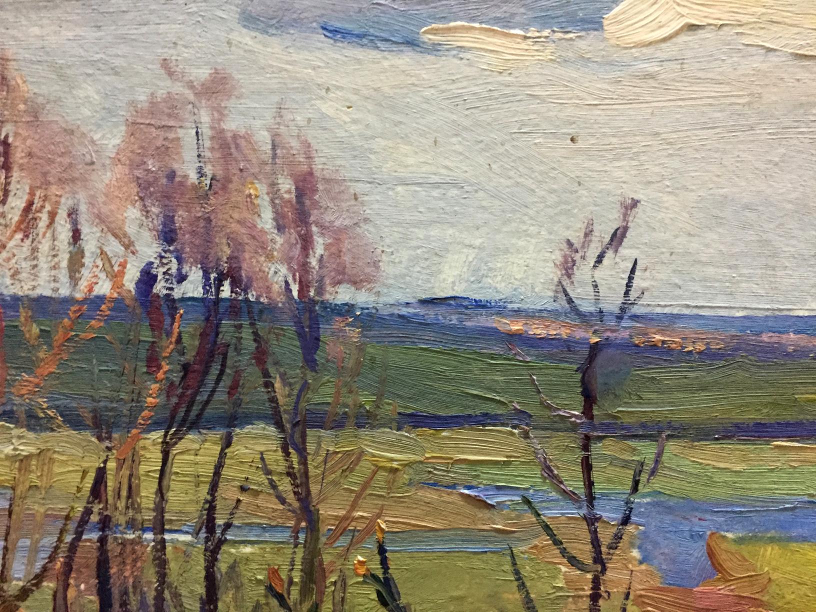 Oil painting Spring Moses Faybovich Gantman autumn landscape with bare trees