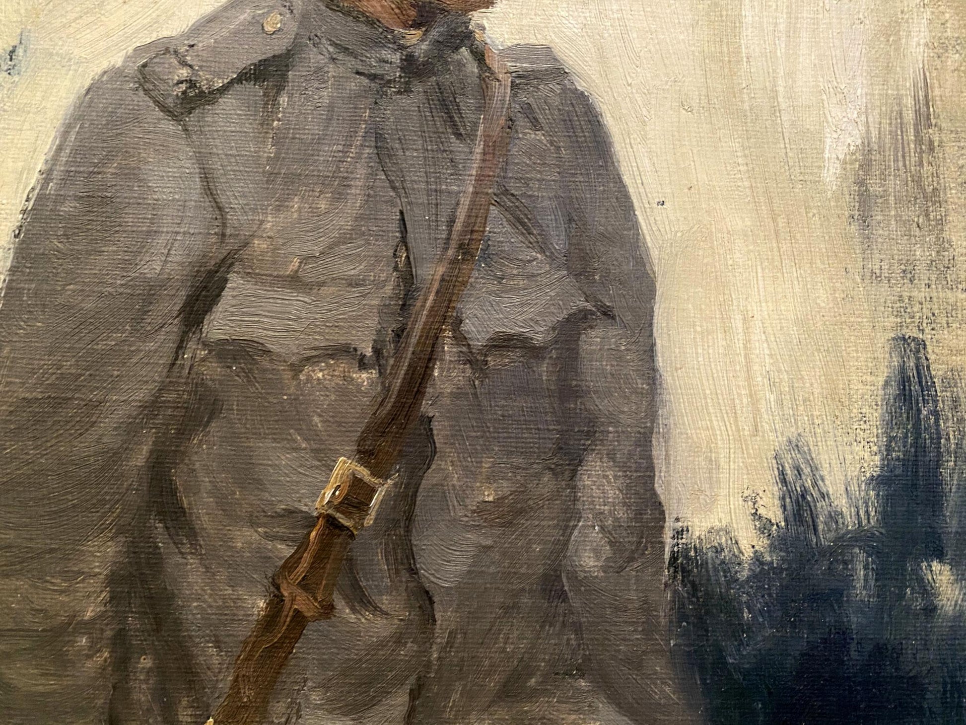 Oil painting of muted gray Hungarian soldier coat by Ivan Alekseevich Vladimirov