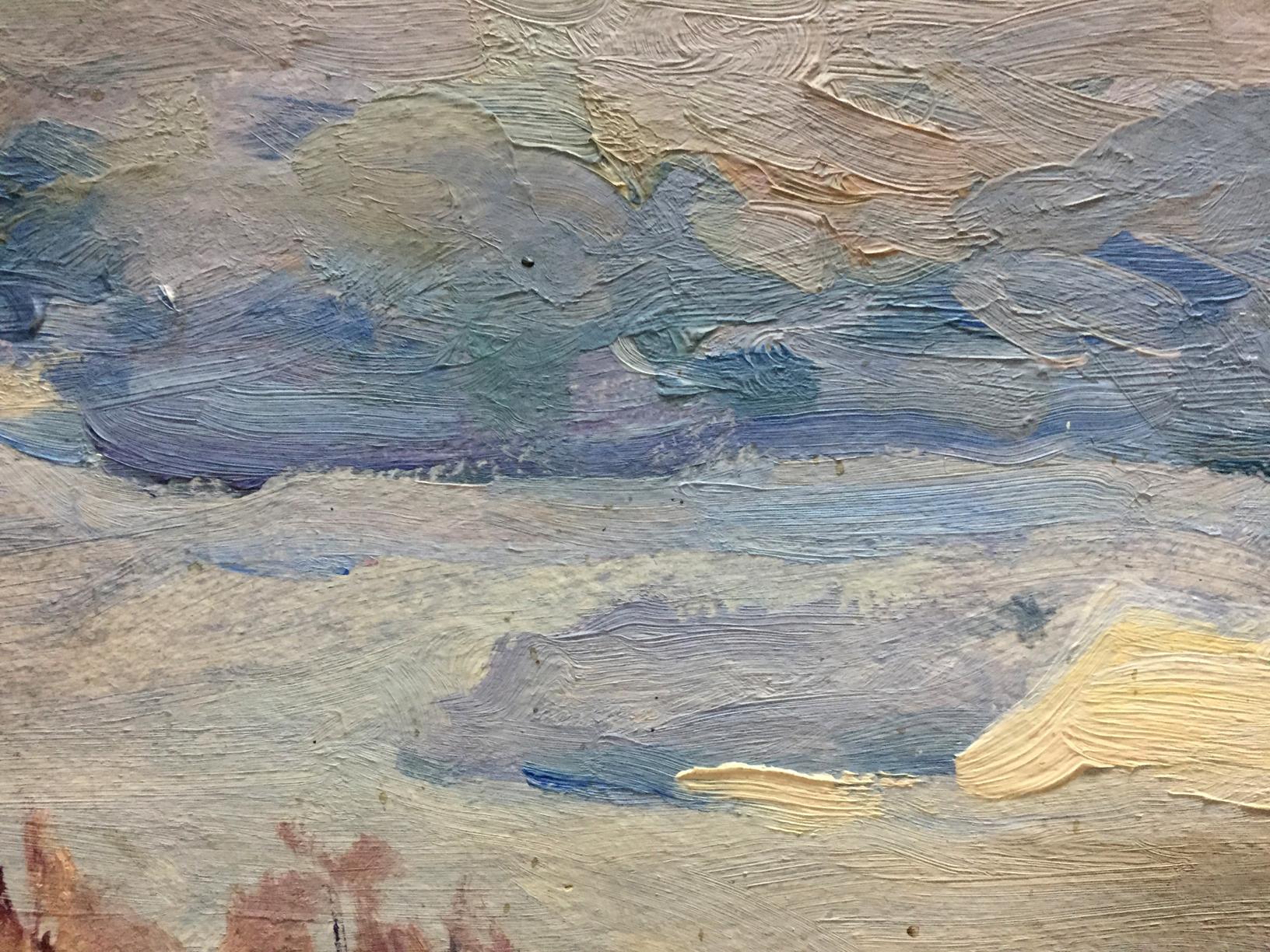 Oil painting Spring Moses Faybovich Gantman: textured impasto cloudy sky