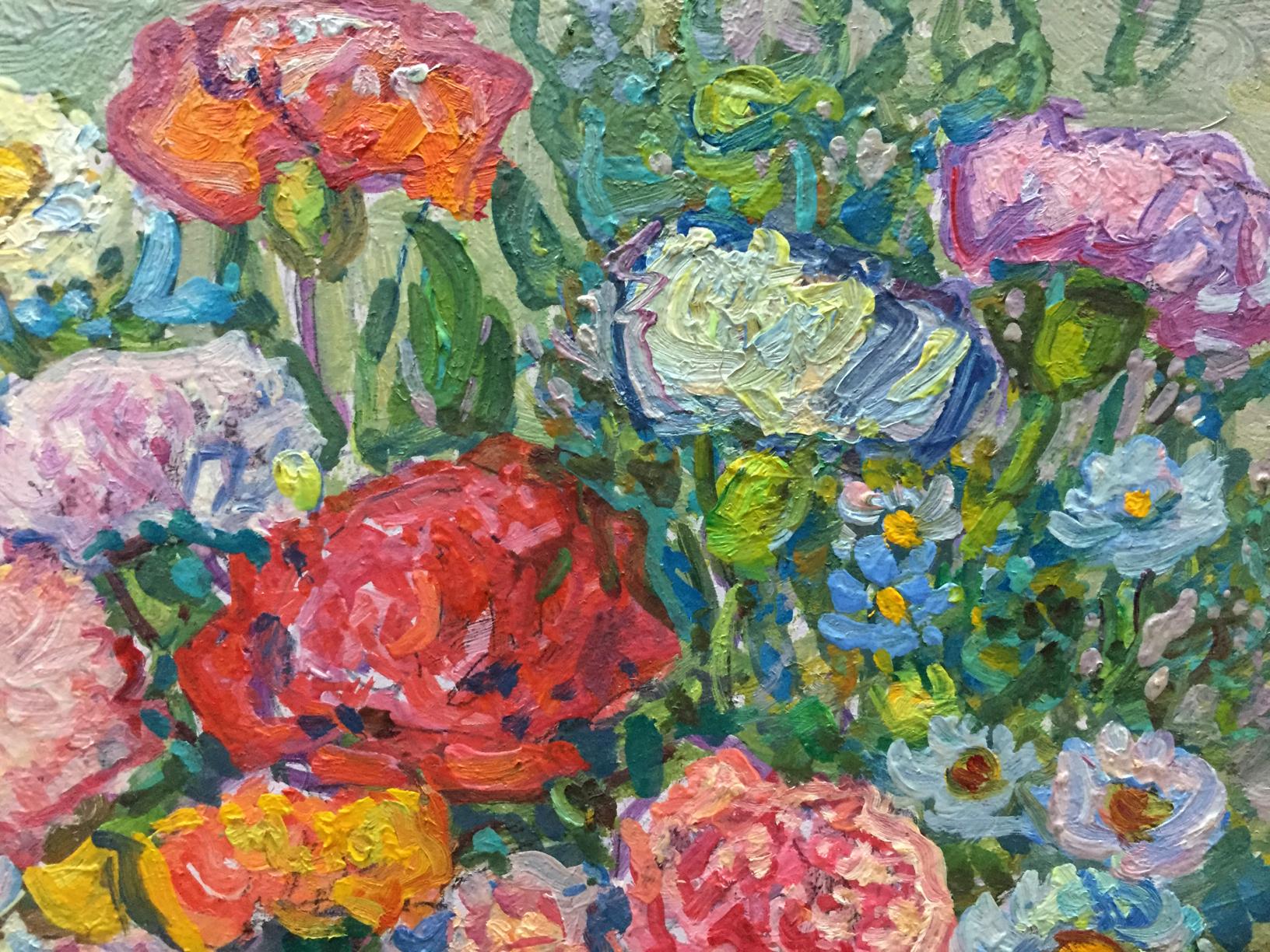 Oil painting of flowers and apples by Ruban Grigory Savelievich