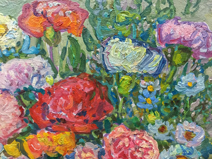 Oil painting of flowers and apples by Ruban Grigory Savelievich