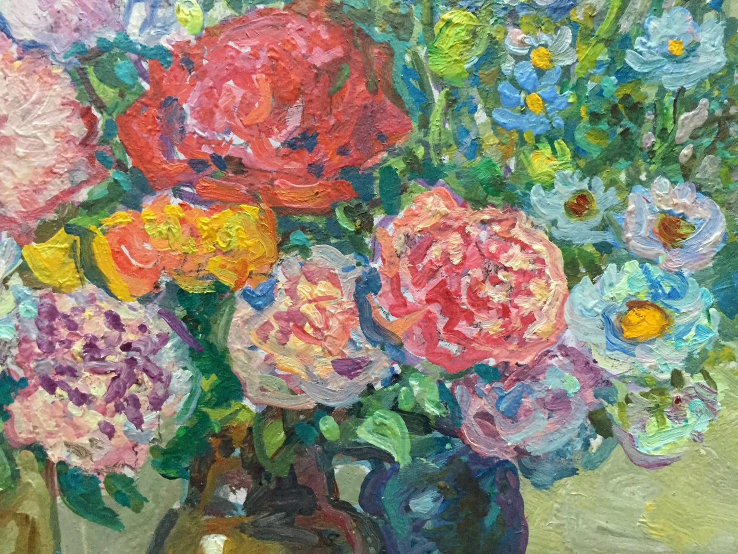 Vibrant impressionist oil painting of flowers and apples by Ruban Grigory Savelievich