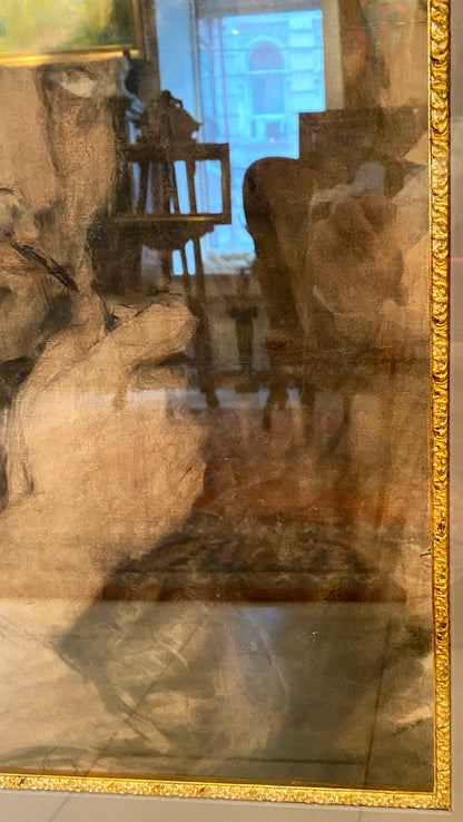 Framed Ilya Repin man portrait painting with ornate gold border