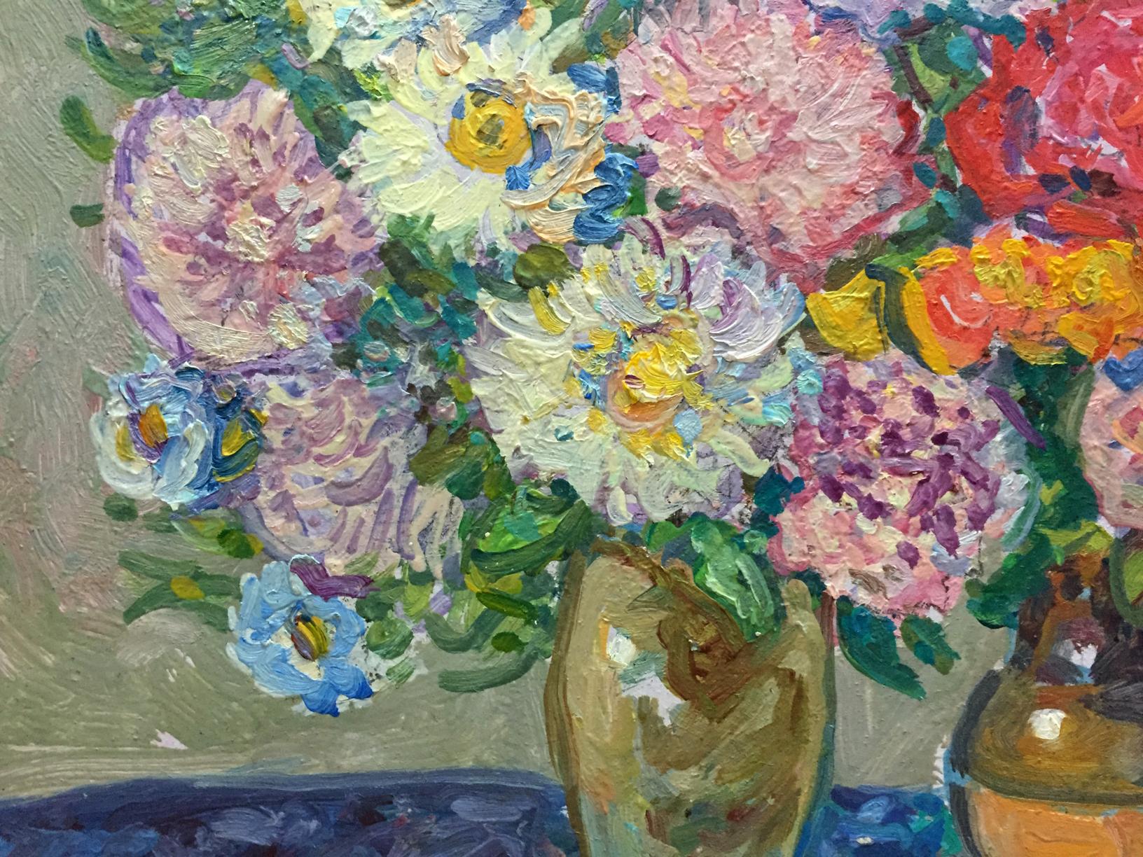 Vibrant impressionistic oil painting of flowers and apples by Ruban Grigory Savelievich