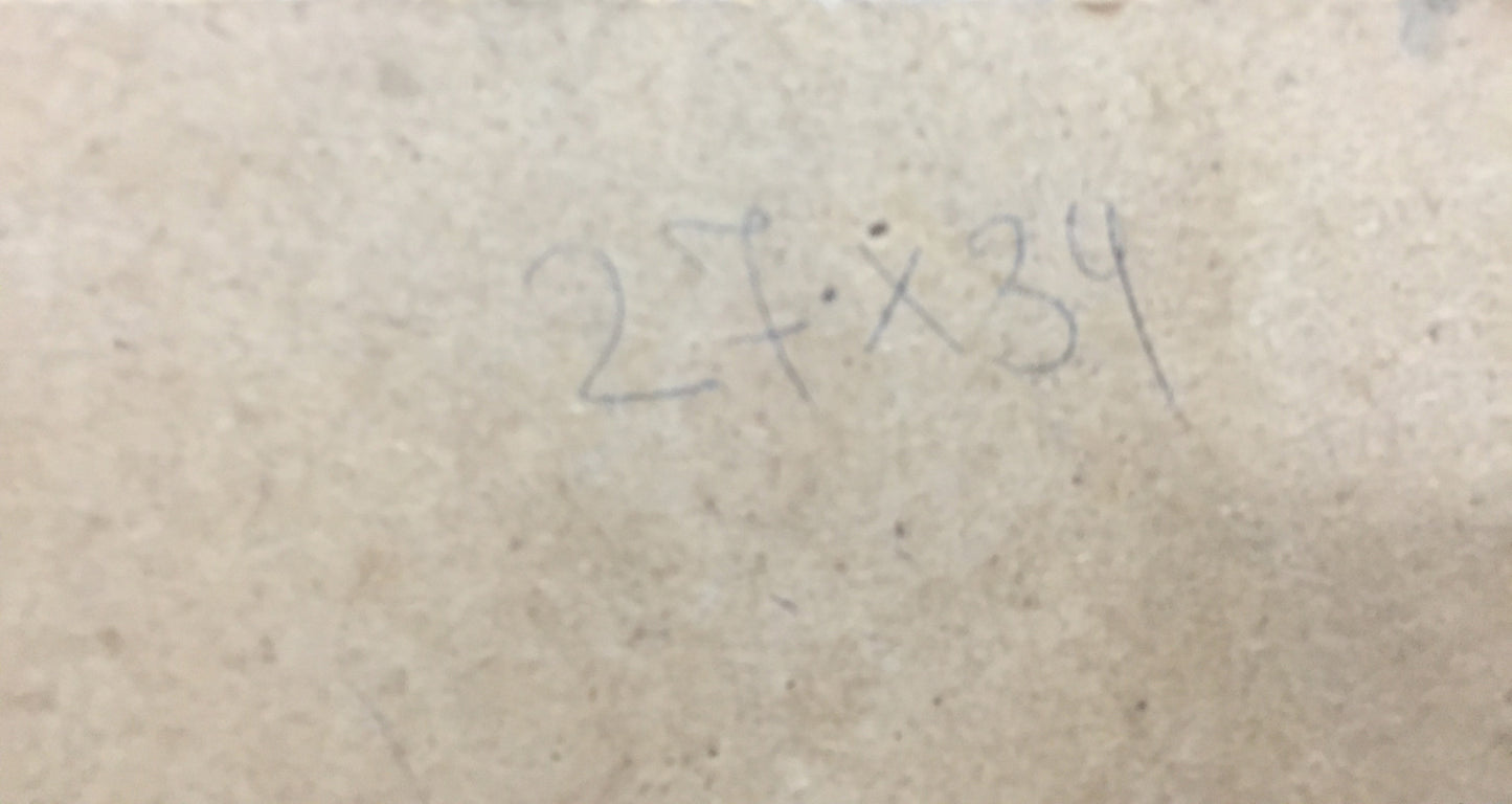 Back of Ruban Grigory Savelievich oil painting with 27x34 inch handwritten note