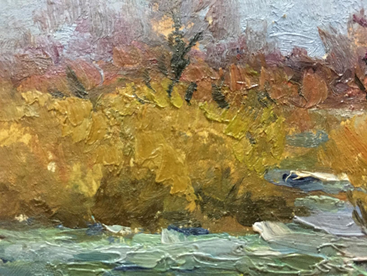 Oil painting Autumn time by Korzh Vladimir Demyanovich, vibrant impasto autumn landscape