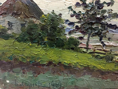 Impasto oil painting Morning Lednev Dmitry rural hills and trees