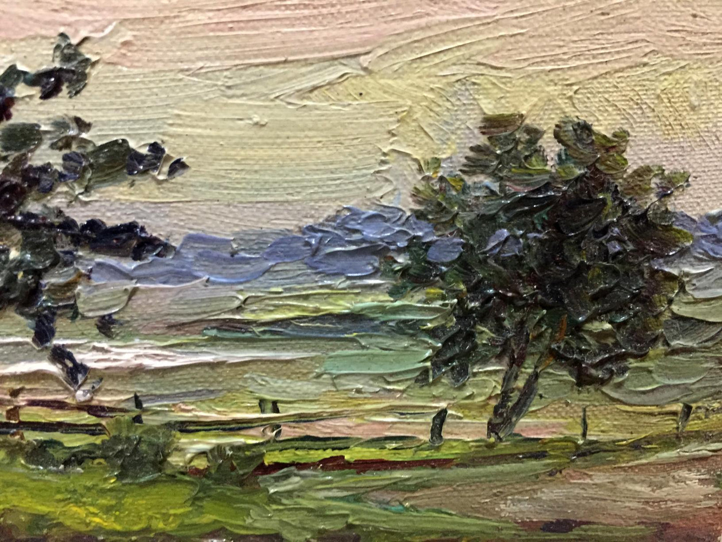 Oil painting Morning by Lednev Dmitry pastoral landscape textured impressionistic