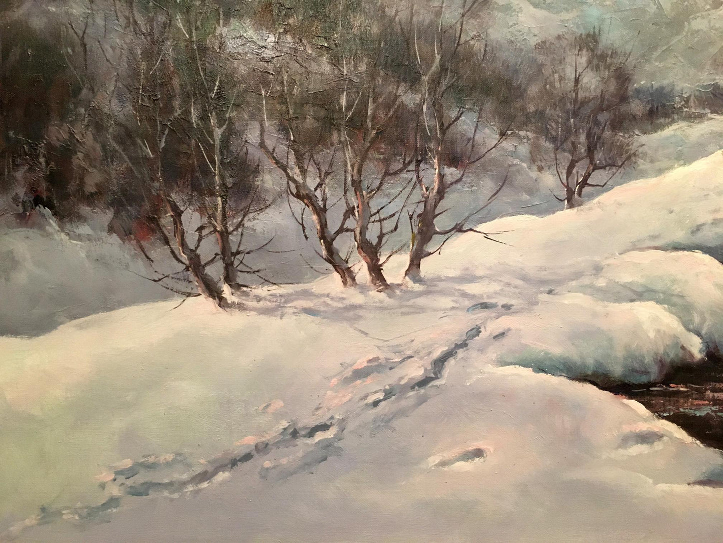 Oil painting Winter landscape by Heinrich Hartung snowy trees in snow