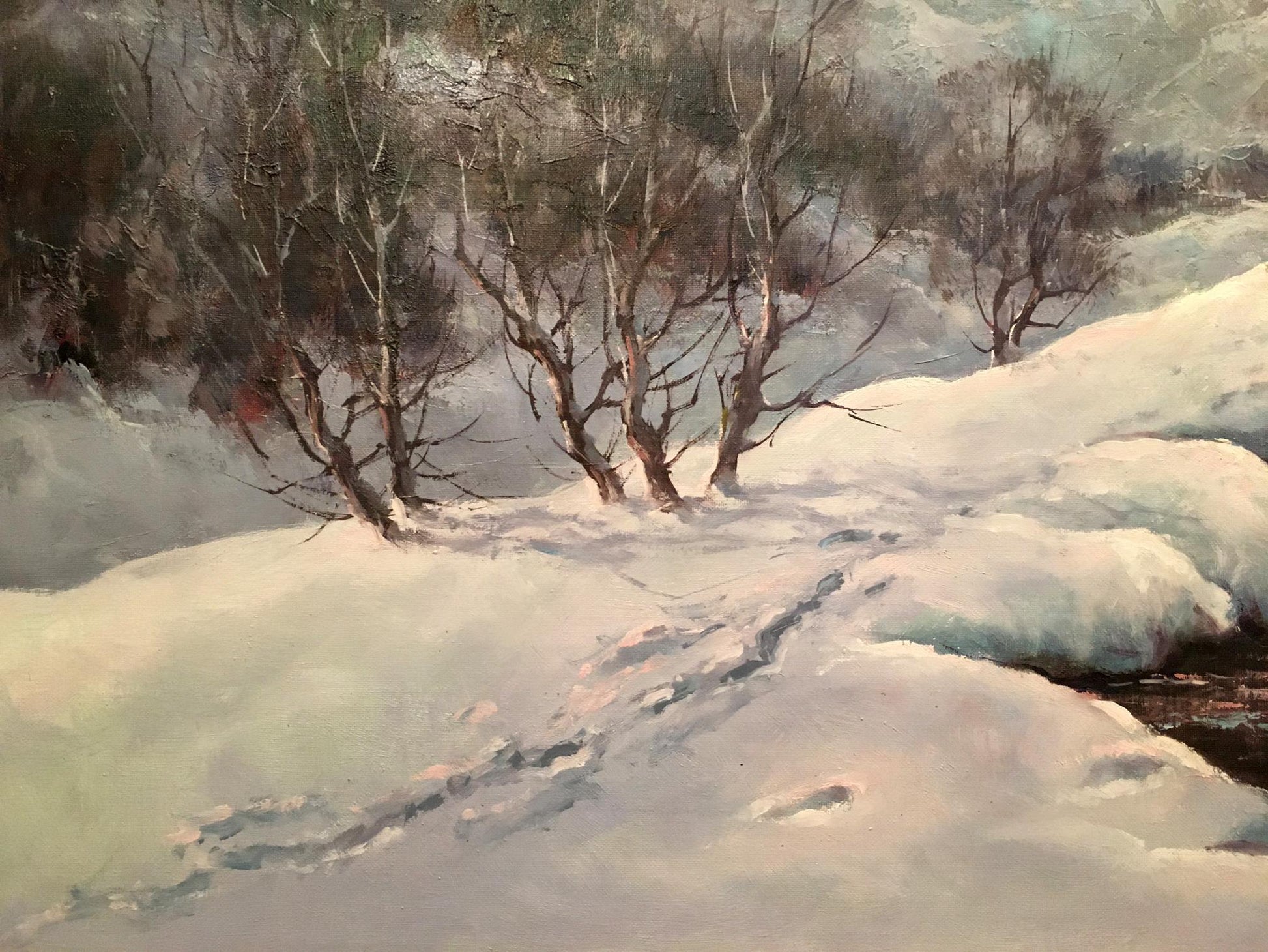 Oil painting Winter landscape by Heinrich Hartung snowy trees in snow